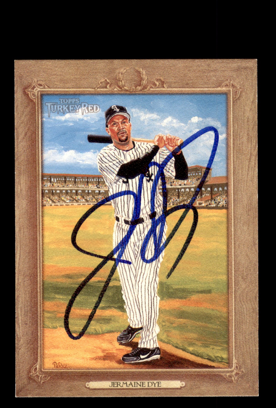 Signed Baseball Card Auto Jermaine Dye 2007 Topps Turkey Red #144 White Sox