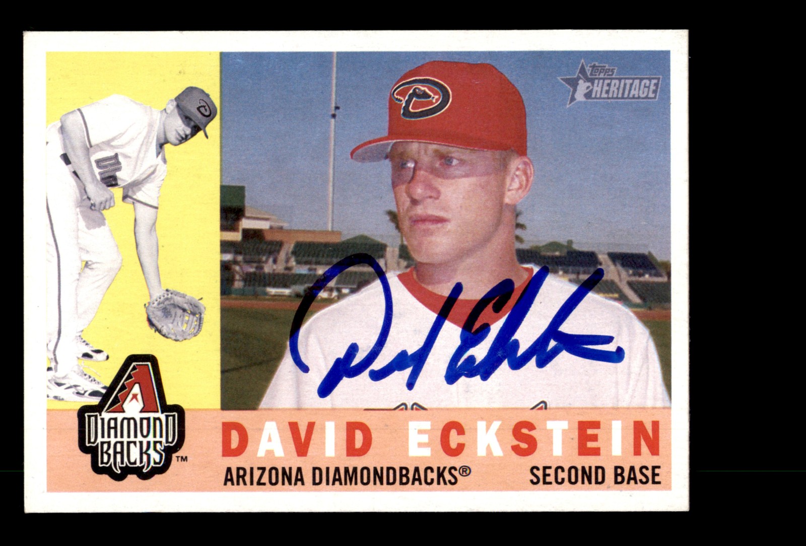 Signed Baseball Card Auto David Eckstein 2009 Topps Heritage #106 Diamondbacks