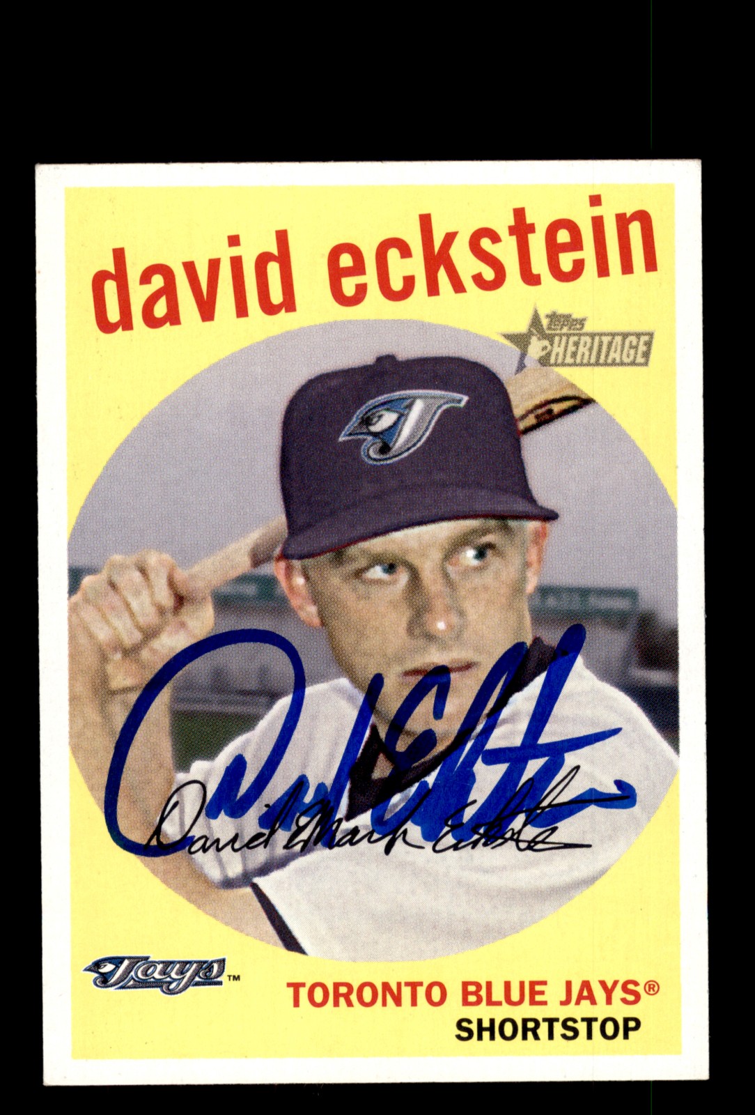 Signed Baseball Card Auto David Eckstein 2008 Topps Heritage #109 Blue Jays