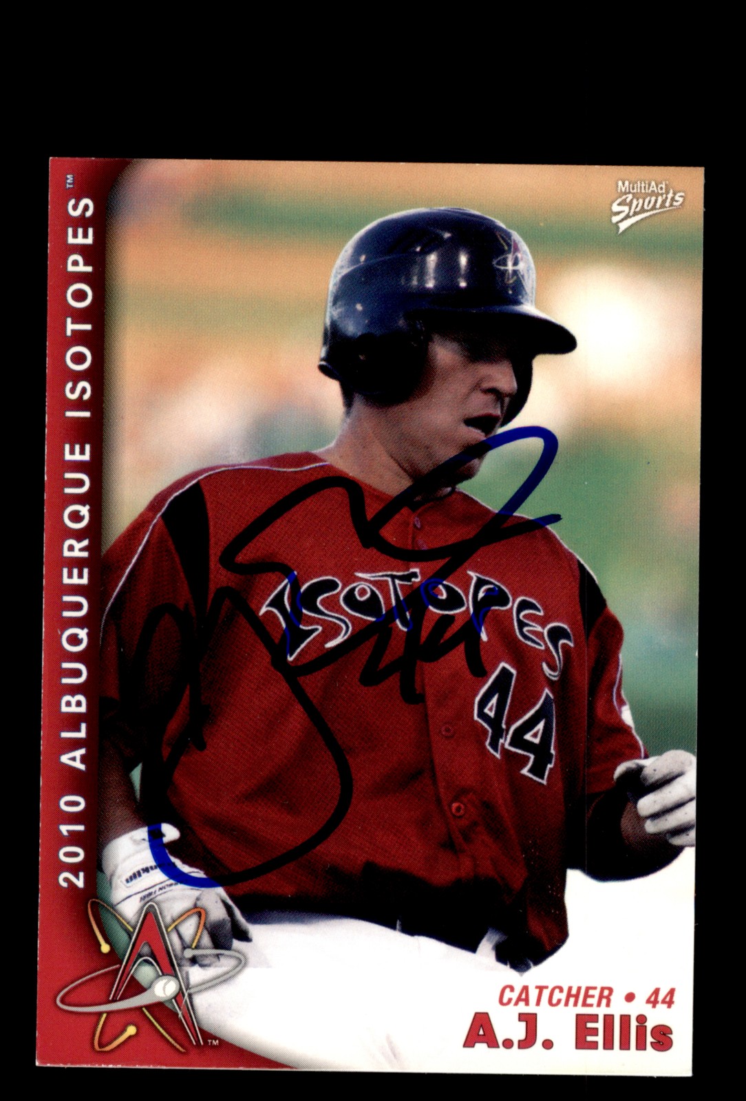 Signed Baseball Card Auto A.J. Ellis 2010 MultiAd Albuquerque Isotopes