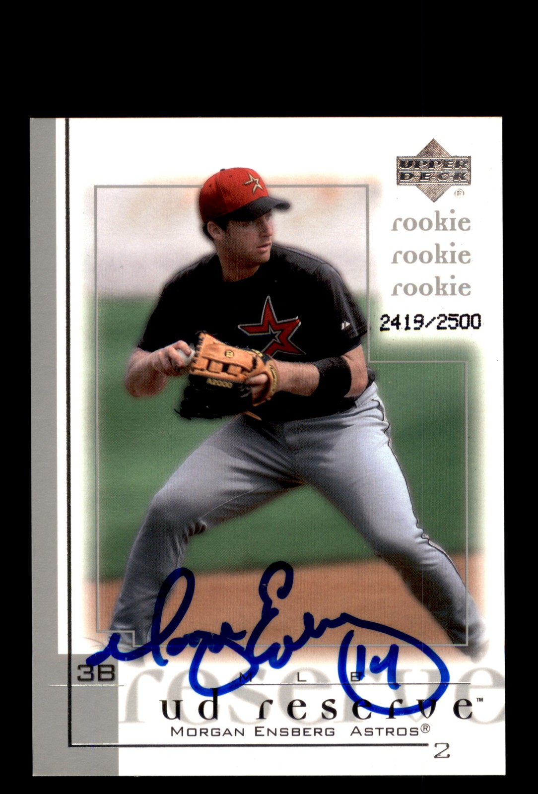 Signed Baseball Card Auto Morgan Ensberg 2001 UD Reserve #188 Houston Astros