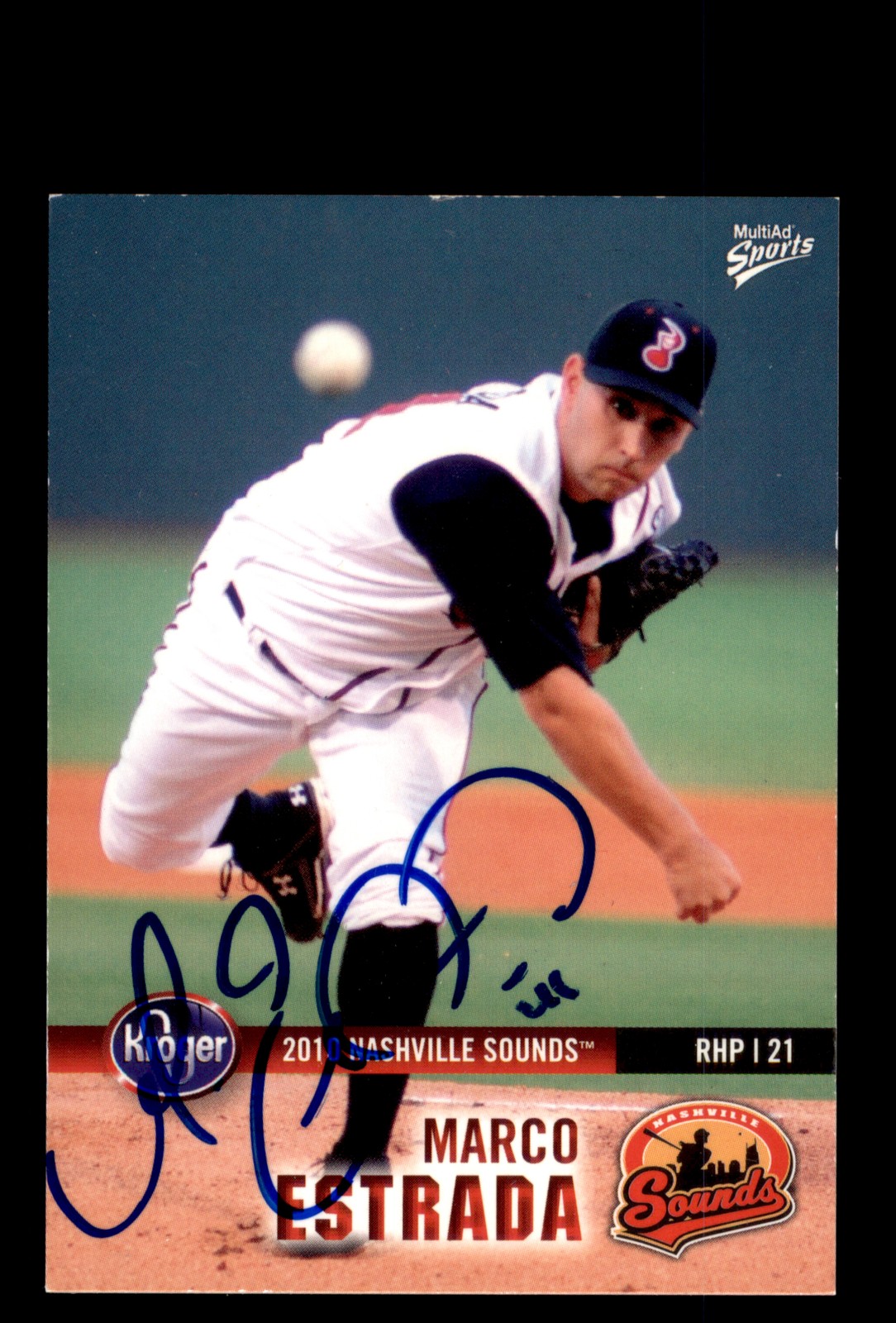 Signed Baseball Card Auto Marco Estrada 2010 MultiAd Nashville Sounds