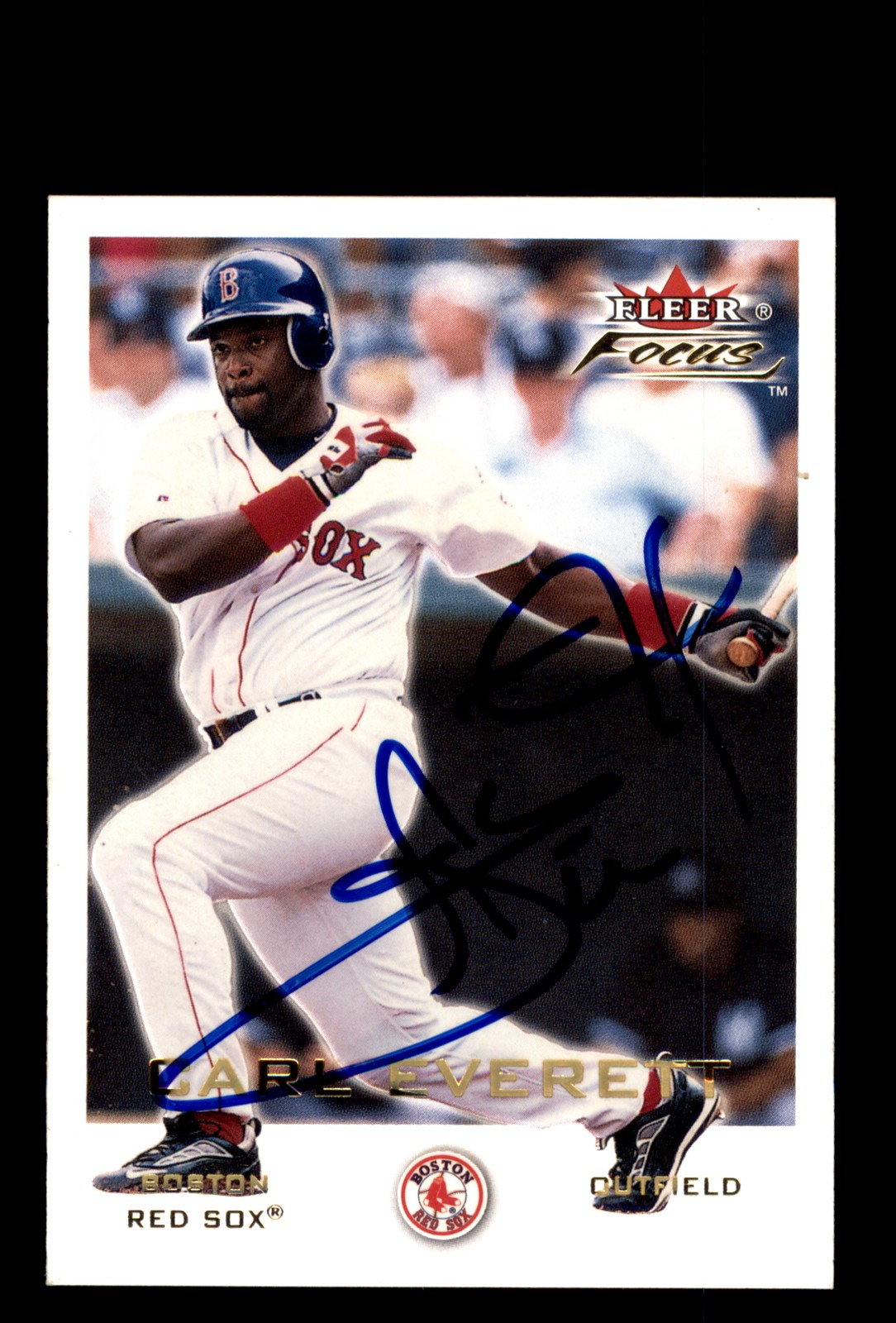 Signed Baseball Card Auto Carl Everett 2001 Fleer Focus #17 Boston Red Sox