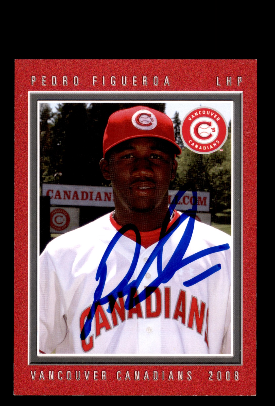 Signed Baseball Card Auto Pedro Figueroa 2008 Grandstand Vancouver Canadians
