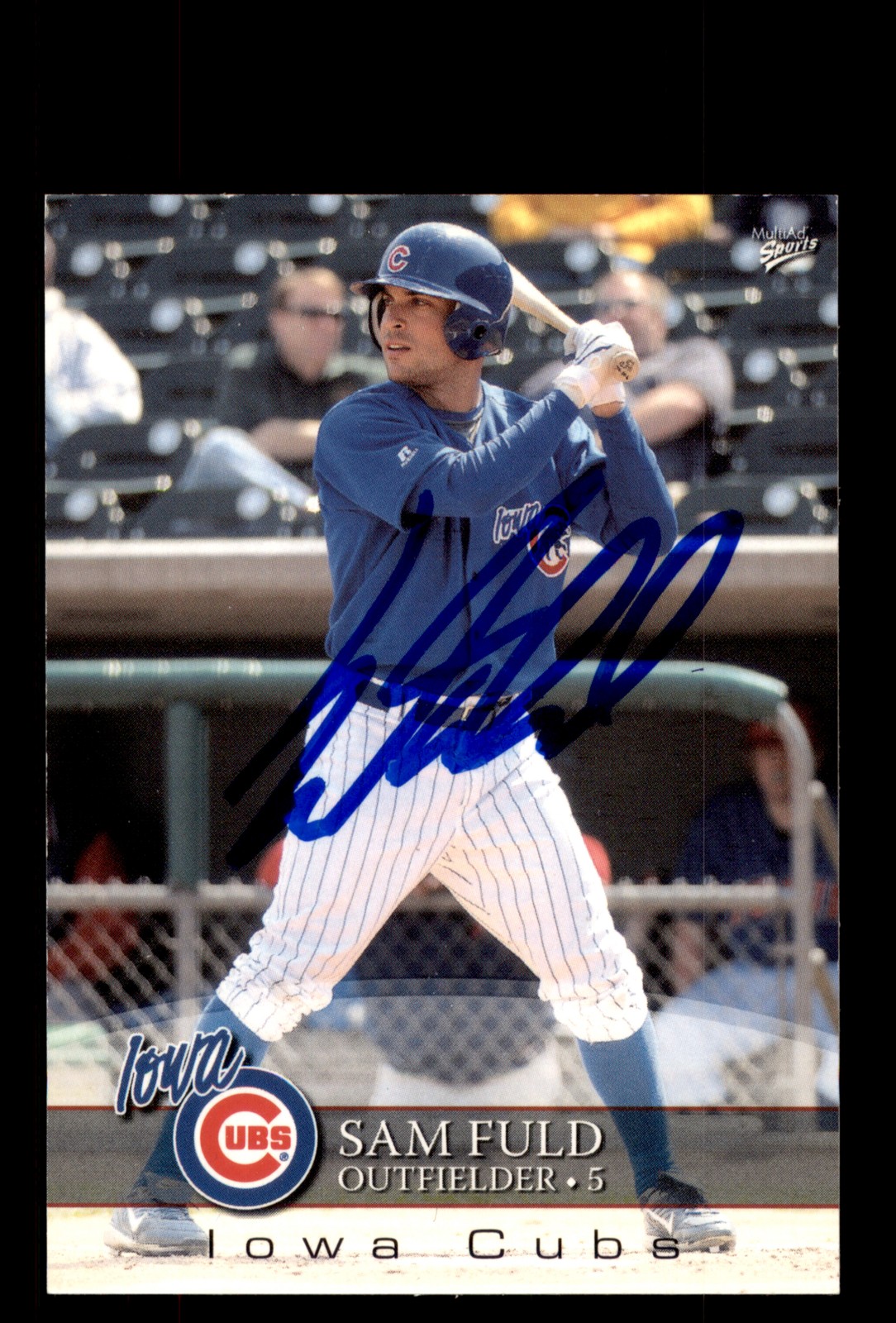 Signed Baseball Card Auto Sam Fuld 2008 MultiAd Iowa Cubs #9