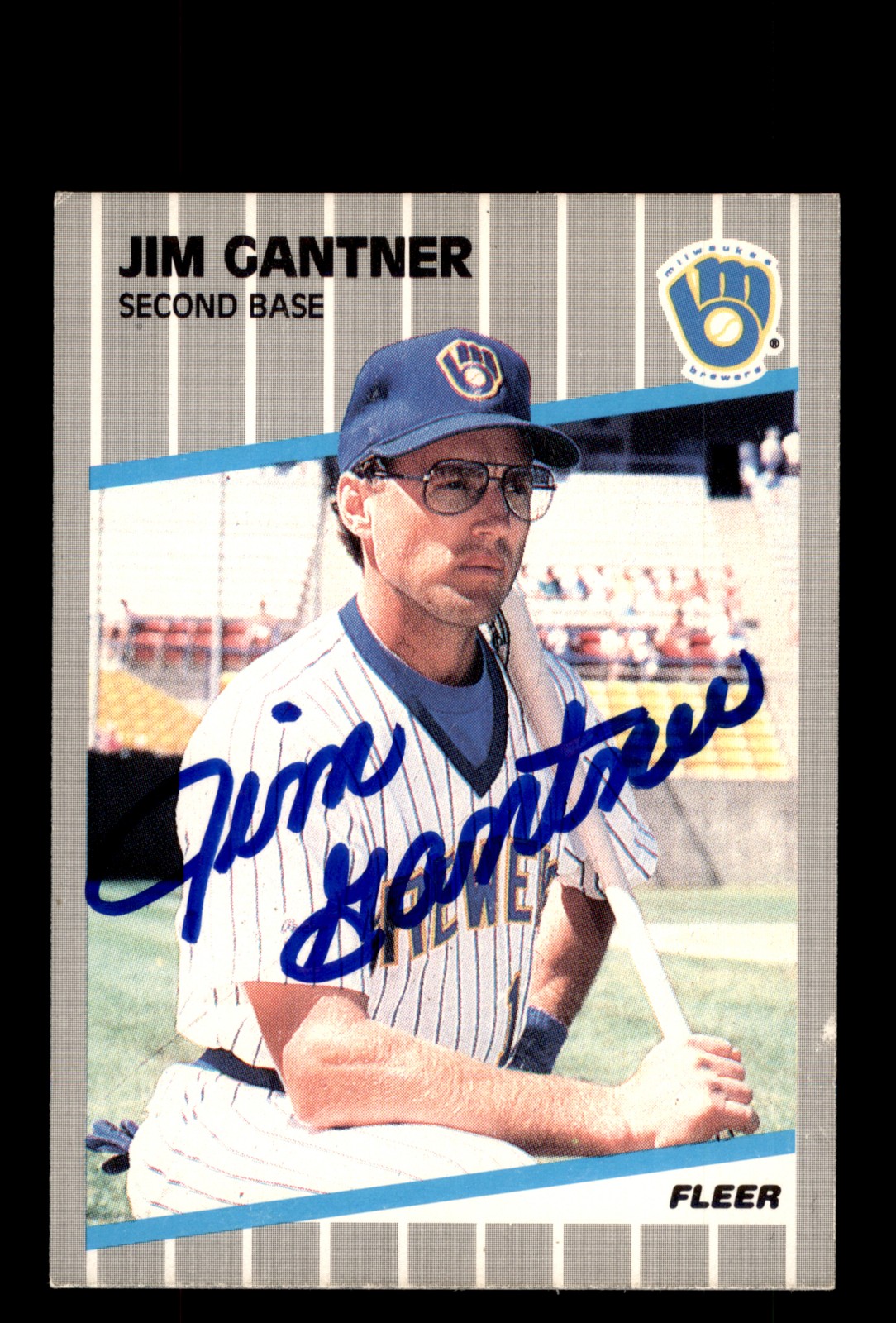 Signed Baseball Card Auto Jim Gantner 1989 Fleer #186 Milwaukee Brewers