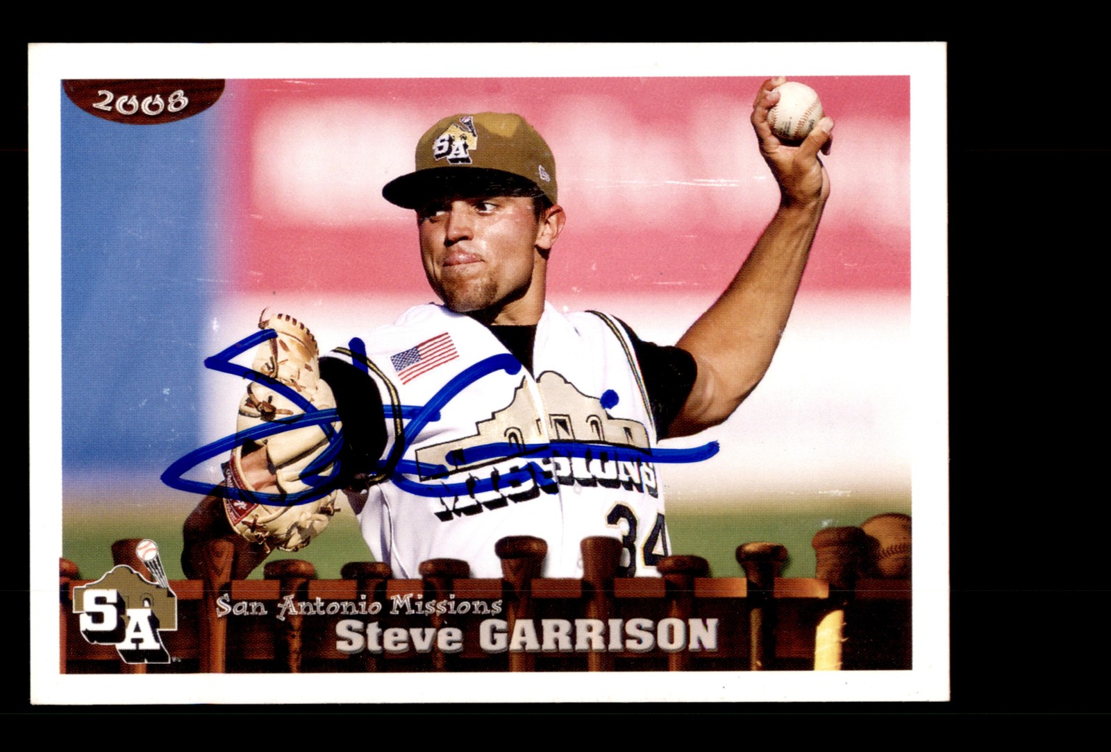 Signed Baseball Card Auto Steve Garrison 2008 Grandstand San Antonio Missions