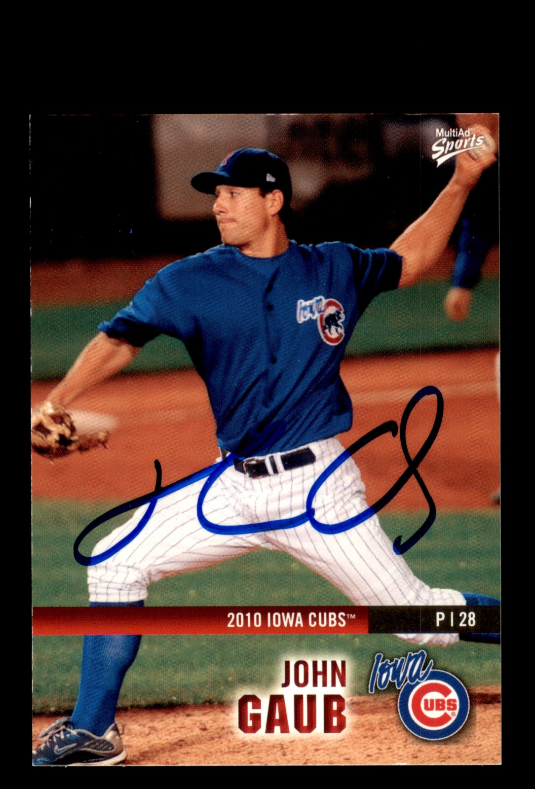 Signed Baseball Card Auto John Gaub 2010 MultiAd Iowa Cubs