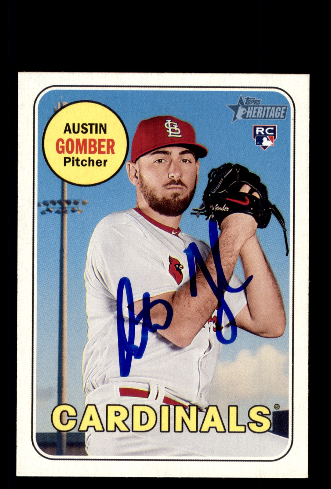 Signed Baseball Card Auto Austin Gomber 2018 Topps Heritage #619 Cardinals