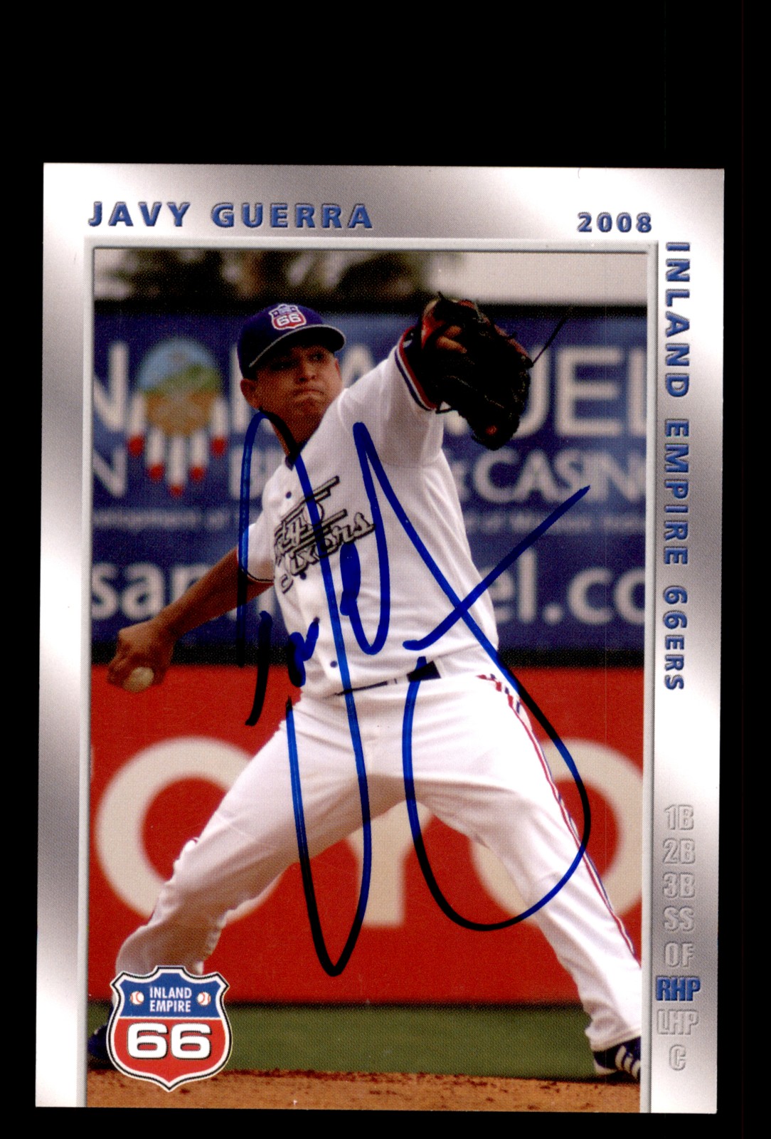 Signed Baseball Card Auto Javy Guerra 2008 Grandstand Inland Empire 66ers