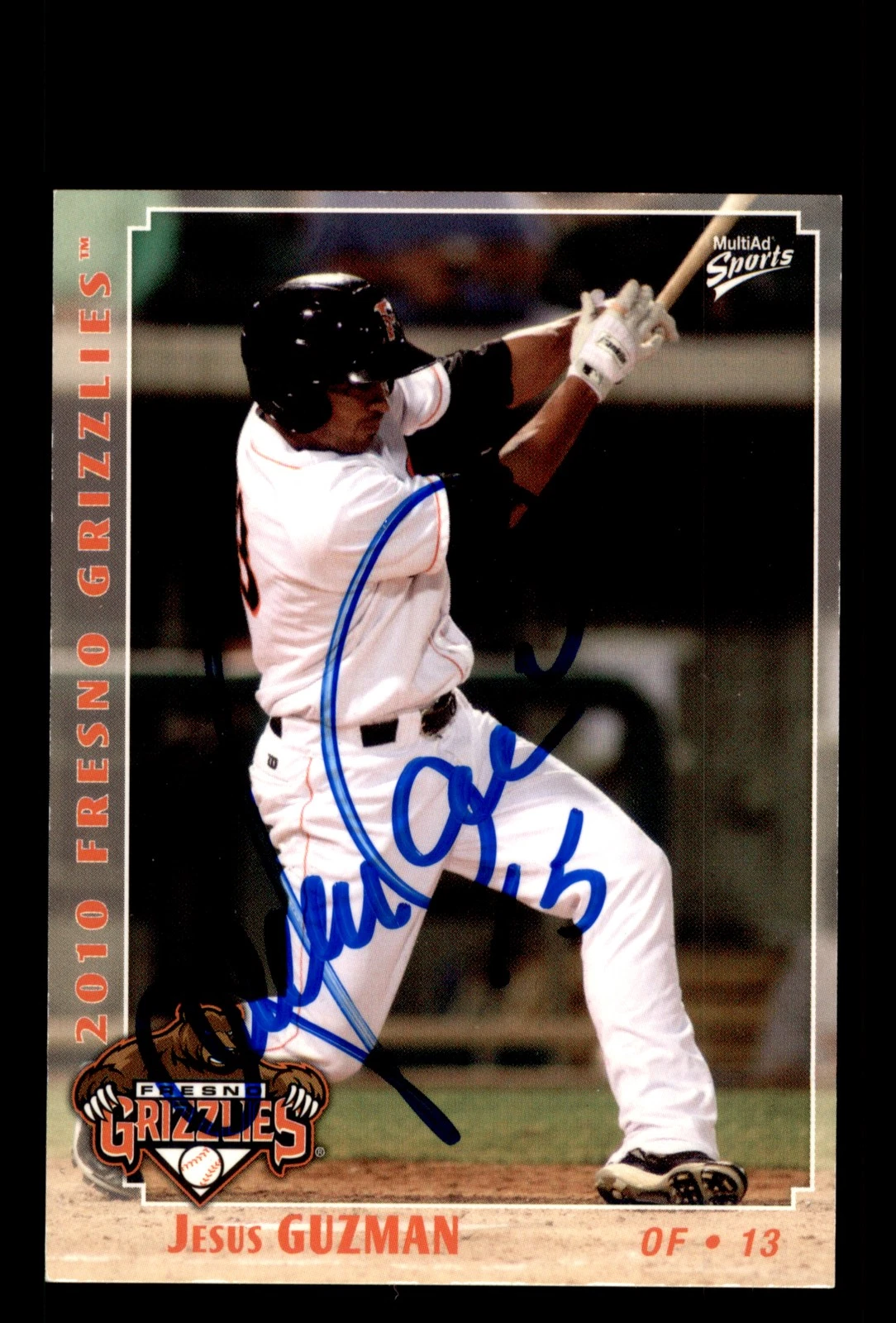 Signed Baseball Card Auto Jesus Guzman 2010 MultiAd Fresno Grizzlies