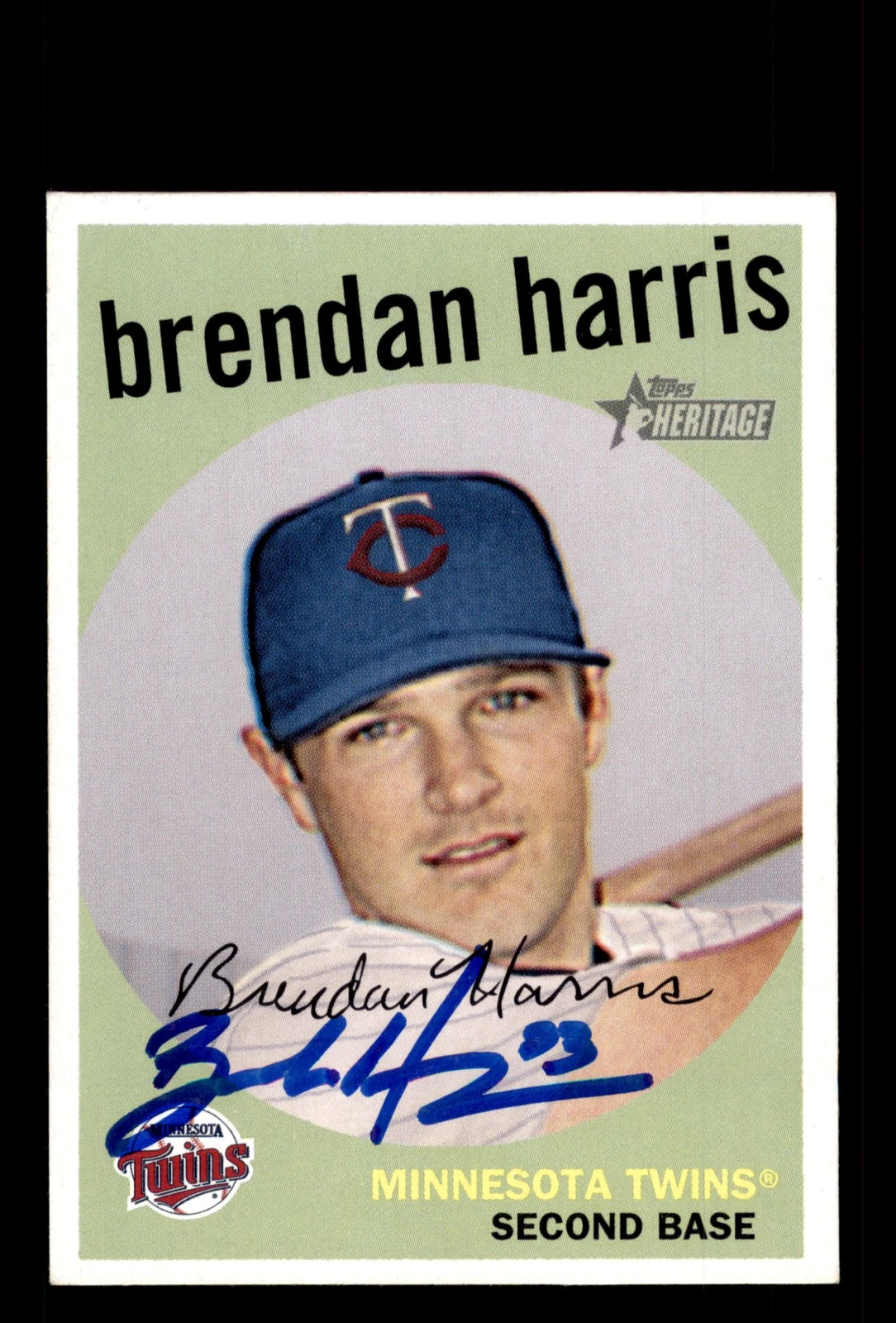 Signed Baseball Card Auto Brendan Harris 2008 Topps Heritage #61 Minnesota Twins