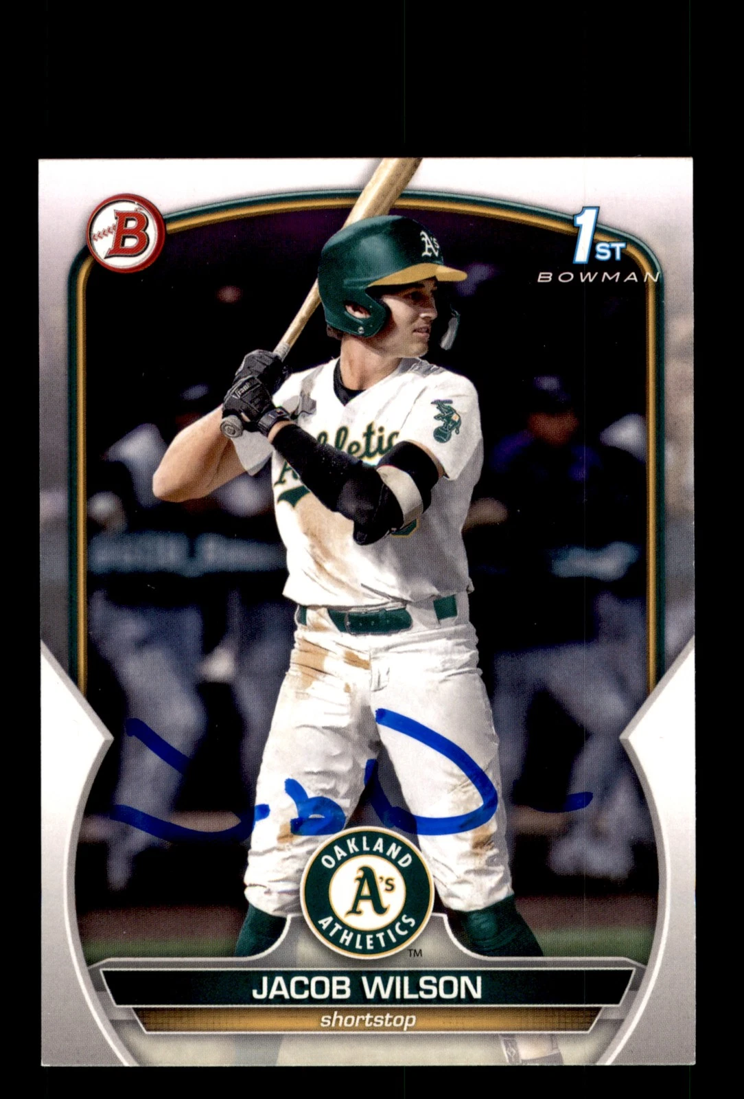 Signed Baseball Card Auto Jacob Wilson 2023 Bowman Draft #BD-121 Oakland A's