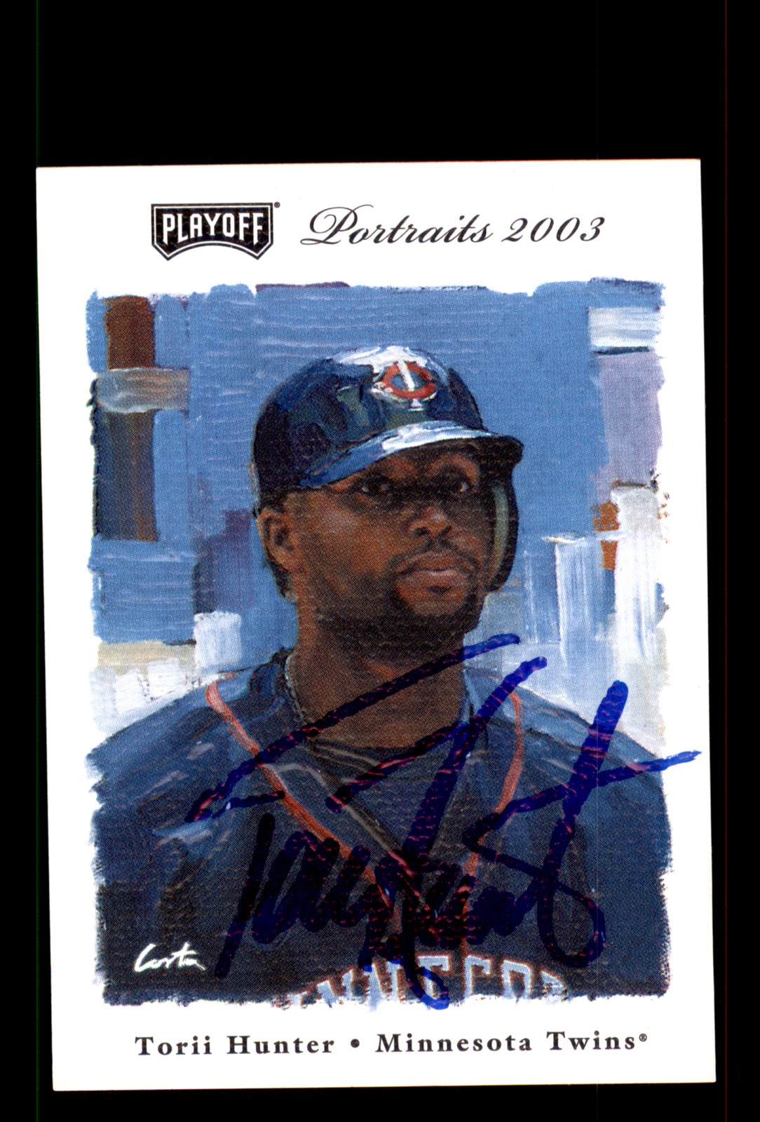 Signed Baseball Card Auto Torii Hunter 2003 Playoff Portraits #19 Twins