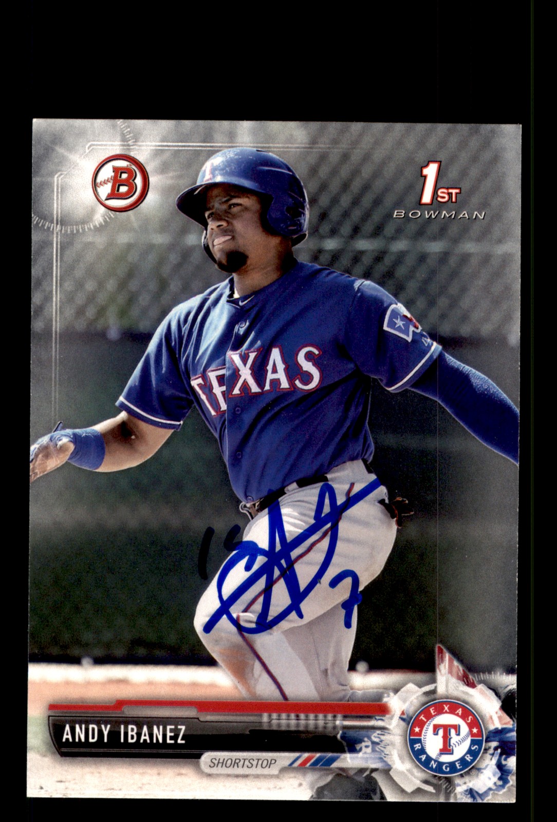 Signed Baseball Card Auto Andy Ibanez 2017 Bowman #BP36 Texas Rangers