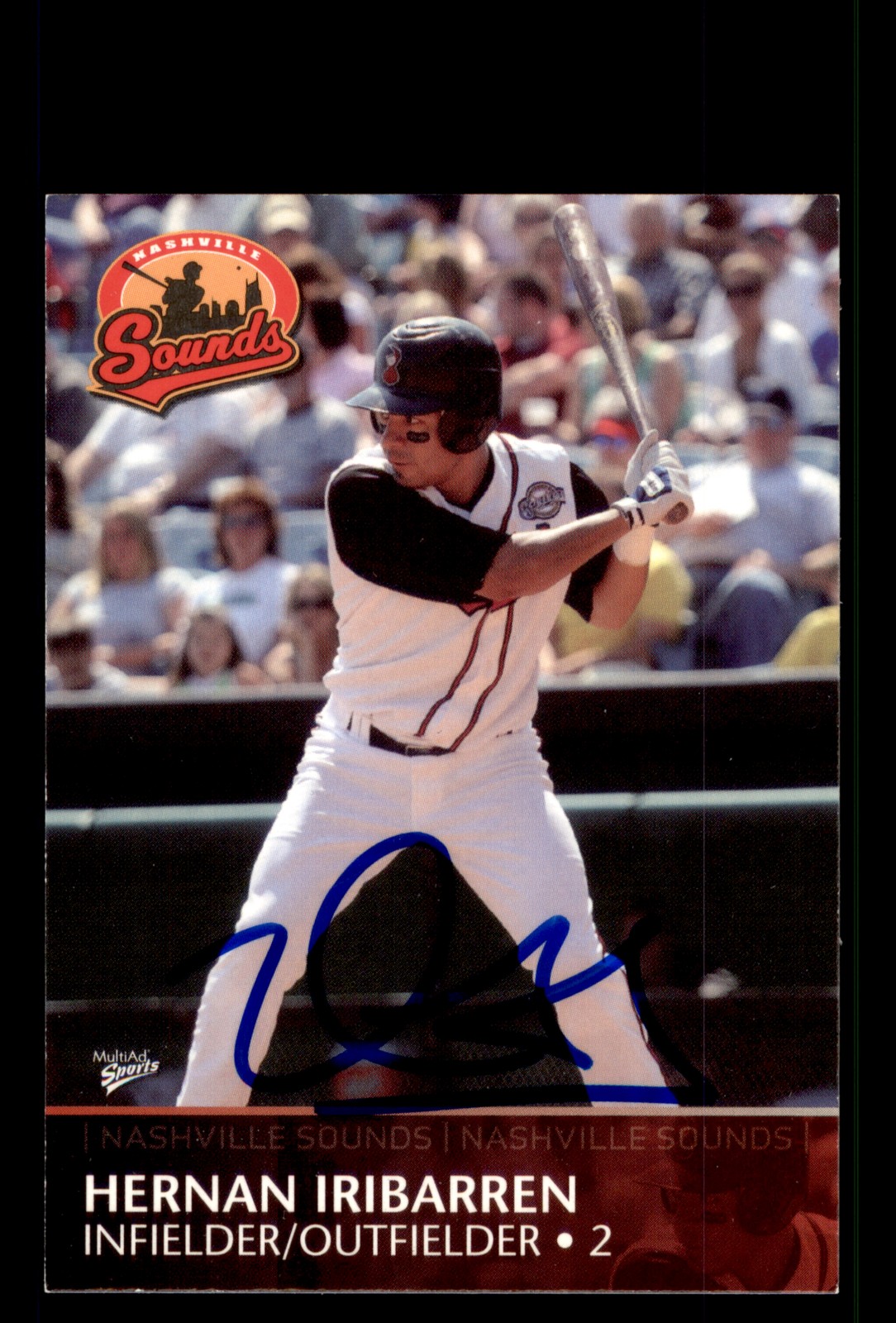 Signed Baseball Card Auto Hernan Iribarren 2008 MultiAd Nashville Sounds
