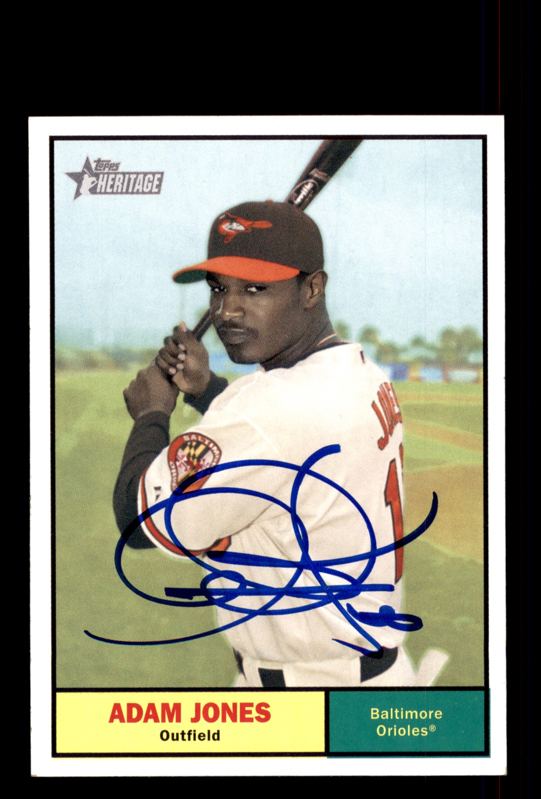Signed Baseball Card Auto Adam Jones 2010 Topps Heritage #182 Baltimore Orioles