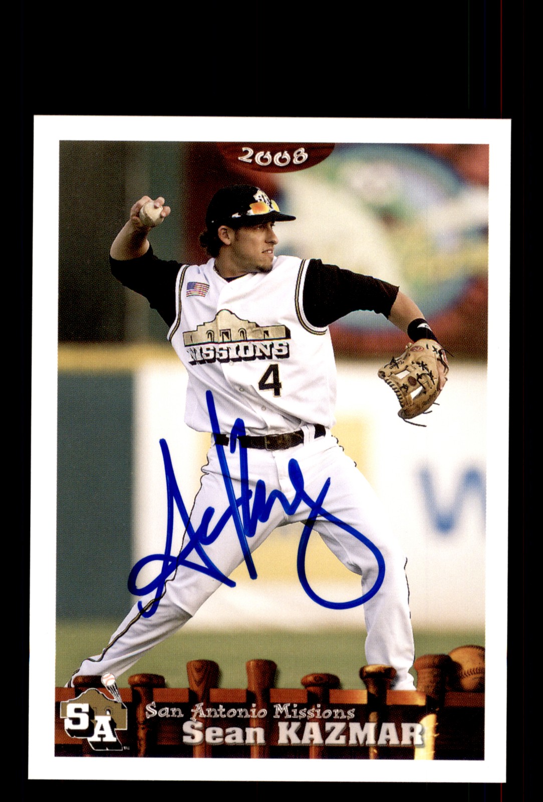 Signed Baseball Card Auto Sean Kazmar 2008 Grandstand San Antonio Missions