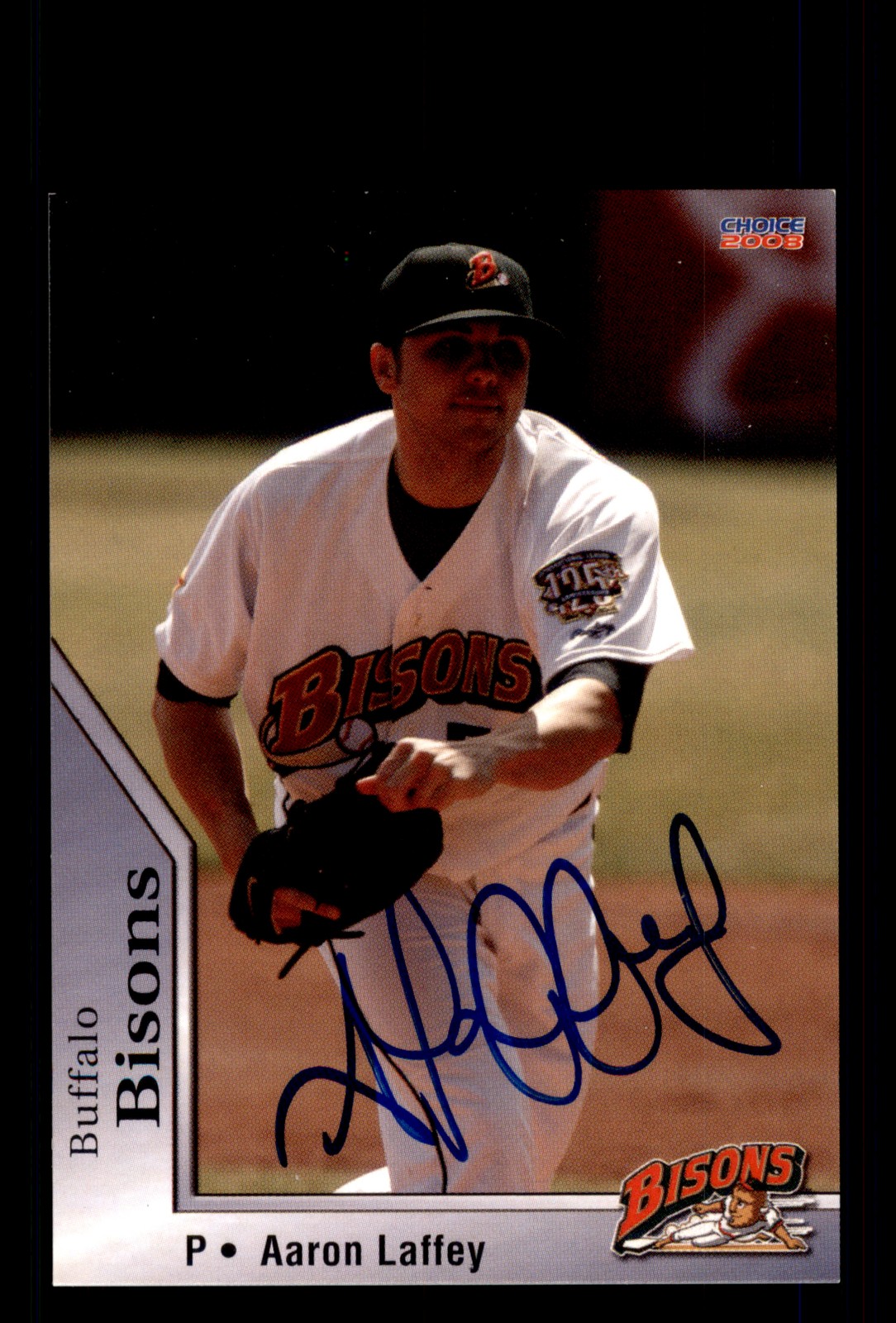 Signed Baseball Card Auto Aaron Laffey 2008 Choice Buffalo Bisons