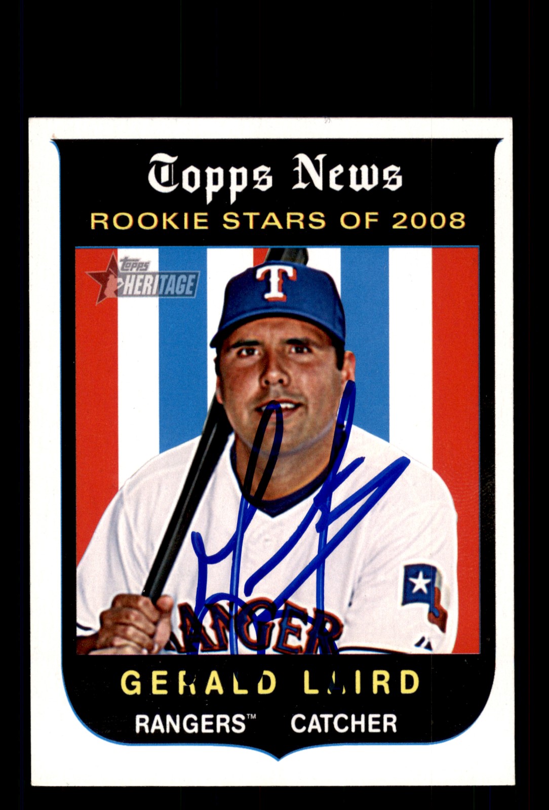 Signed Baseball Card Auto Gerald Laird 2008 Topps Heritage #571 Texas Rangers