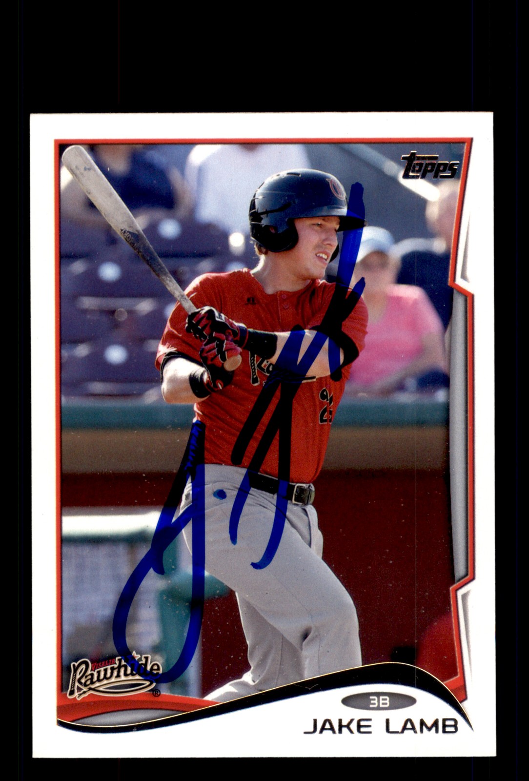 Signed Baseball Card Auto Jake Lamb 2014 Topps Pro Debut #165 Visalia Rawhide