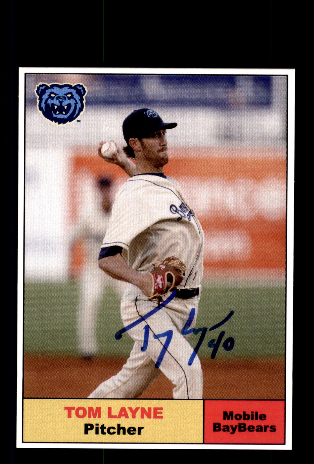 Signed Baseball Card Auto Tom Layne 2010 Mobile BayBears