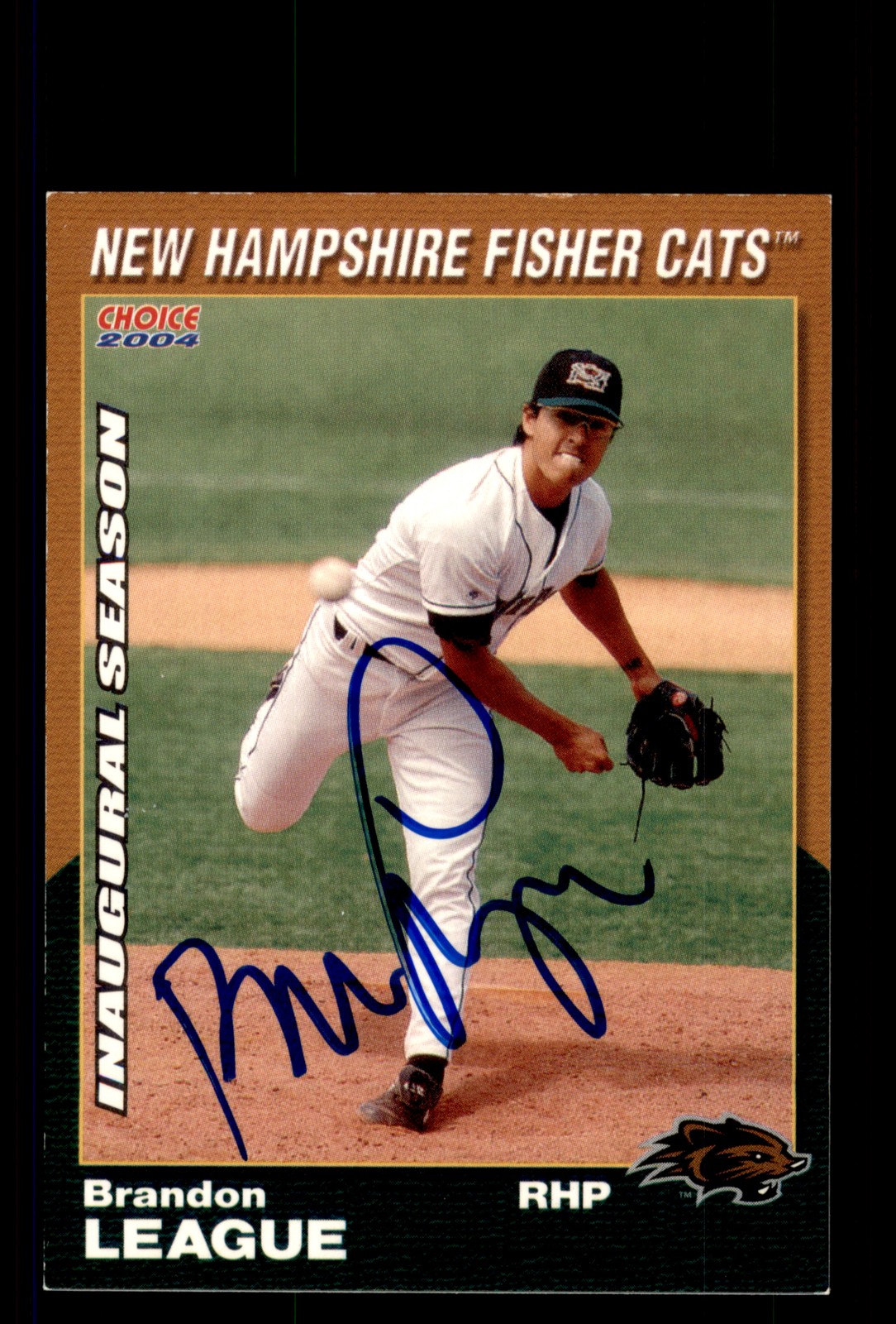 Signed Baseball Card Auto Brandon League 2004 Choice New Hampshire Fisher Cats
