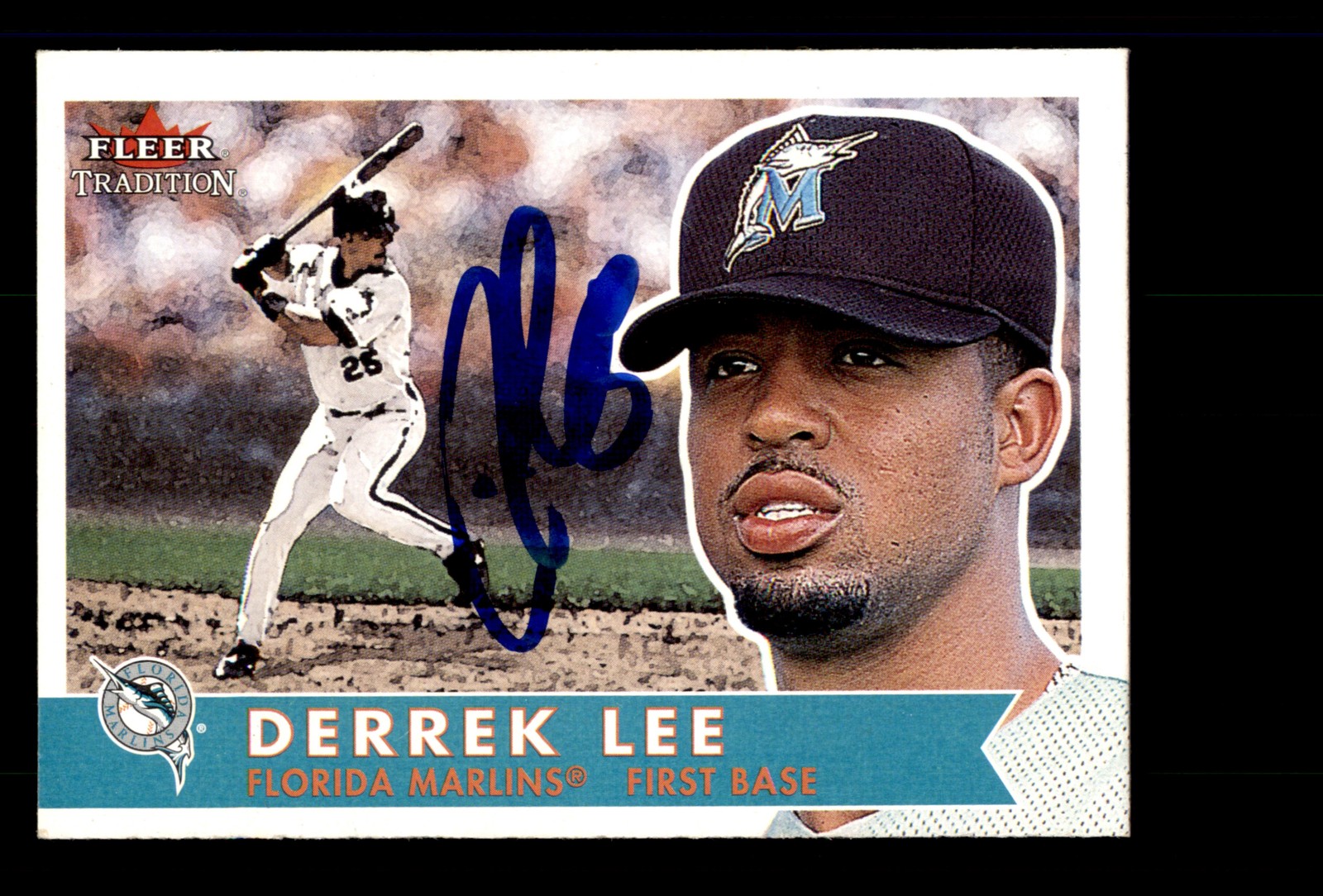 Signed Baseball Card Auto Derrek Lee 2001 Fleer Tradition #98 Florida Marlins