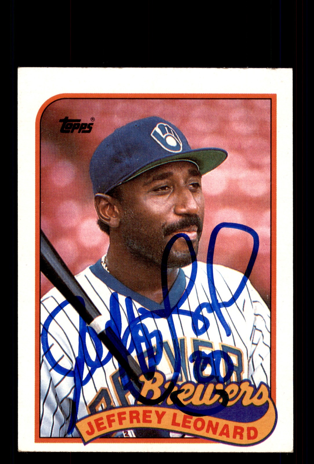 Signed Baseball Card Auto Jeffrey Leonard 1989 Topps #160 Milwaukee Brewers
