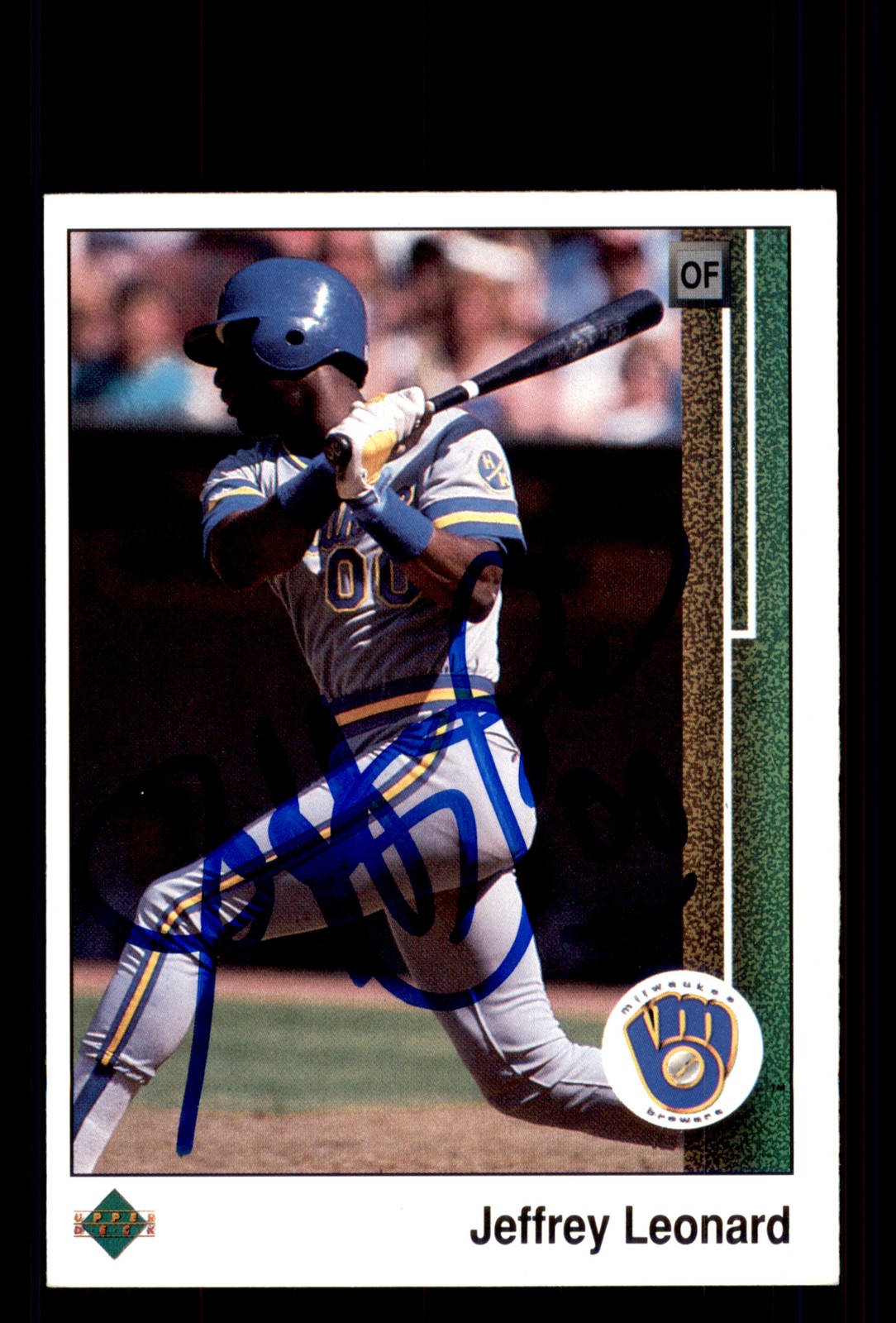 Signed Baseball Card Auto Jeffrey Leonard 1989 Upper Deck #263 Milwaukee Brewers