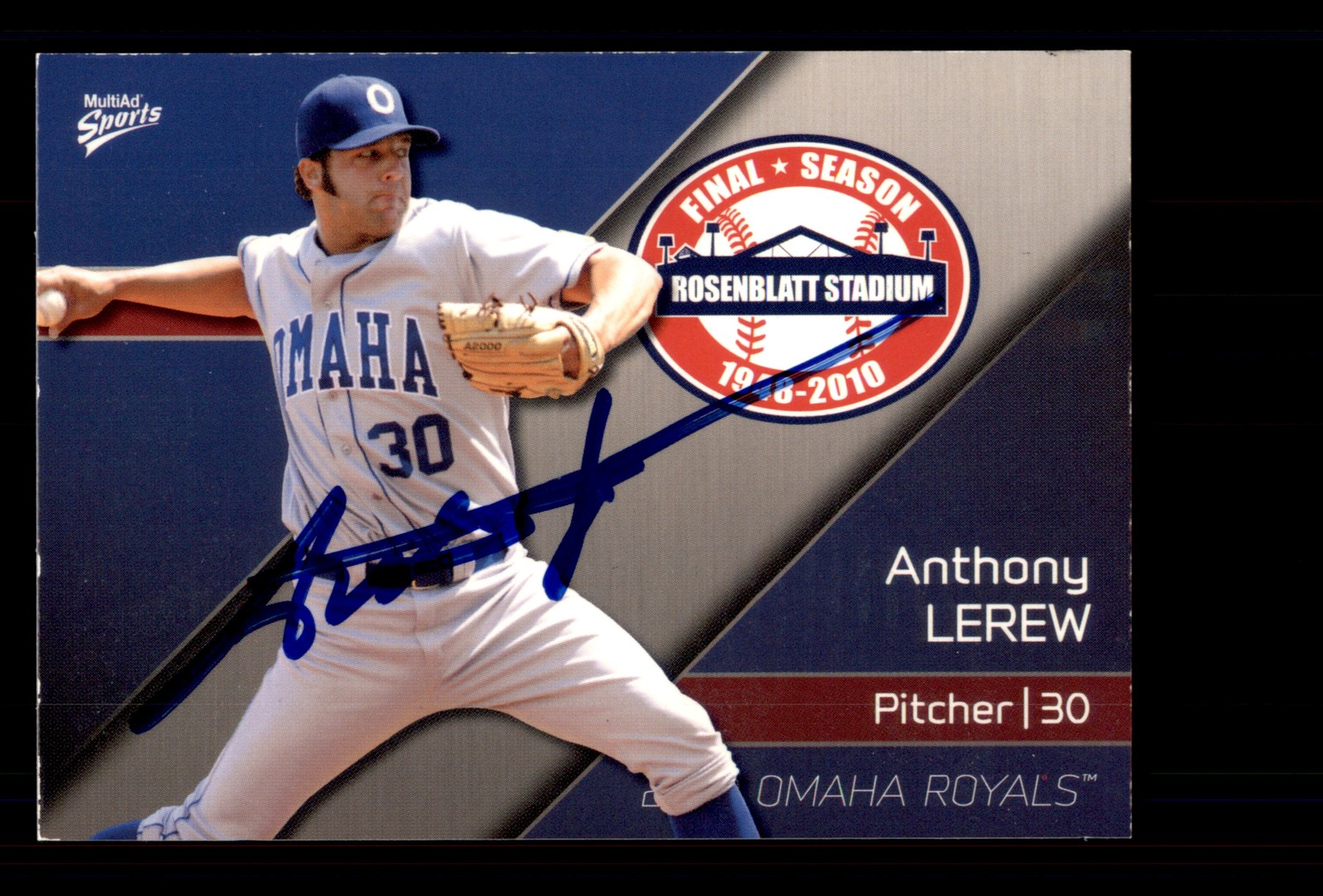 Signed Baseball Card Auto Anthony Lerew 2010 MultiAd Omaha Royals