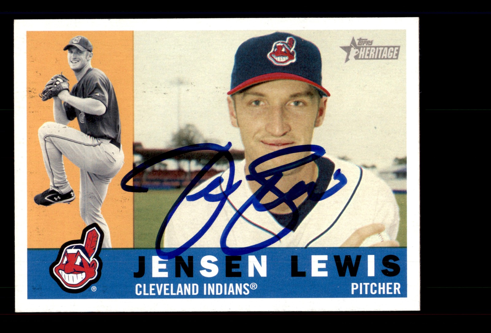 Signed Baseball Card Auto Jensen Lewis 2009 Topps Heritage #139 Indians