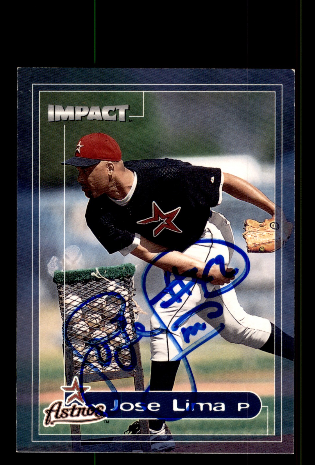 Signed Baseball Card Auto Jose Lima 2000 Fleer Impact #65 Houston Astros