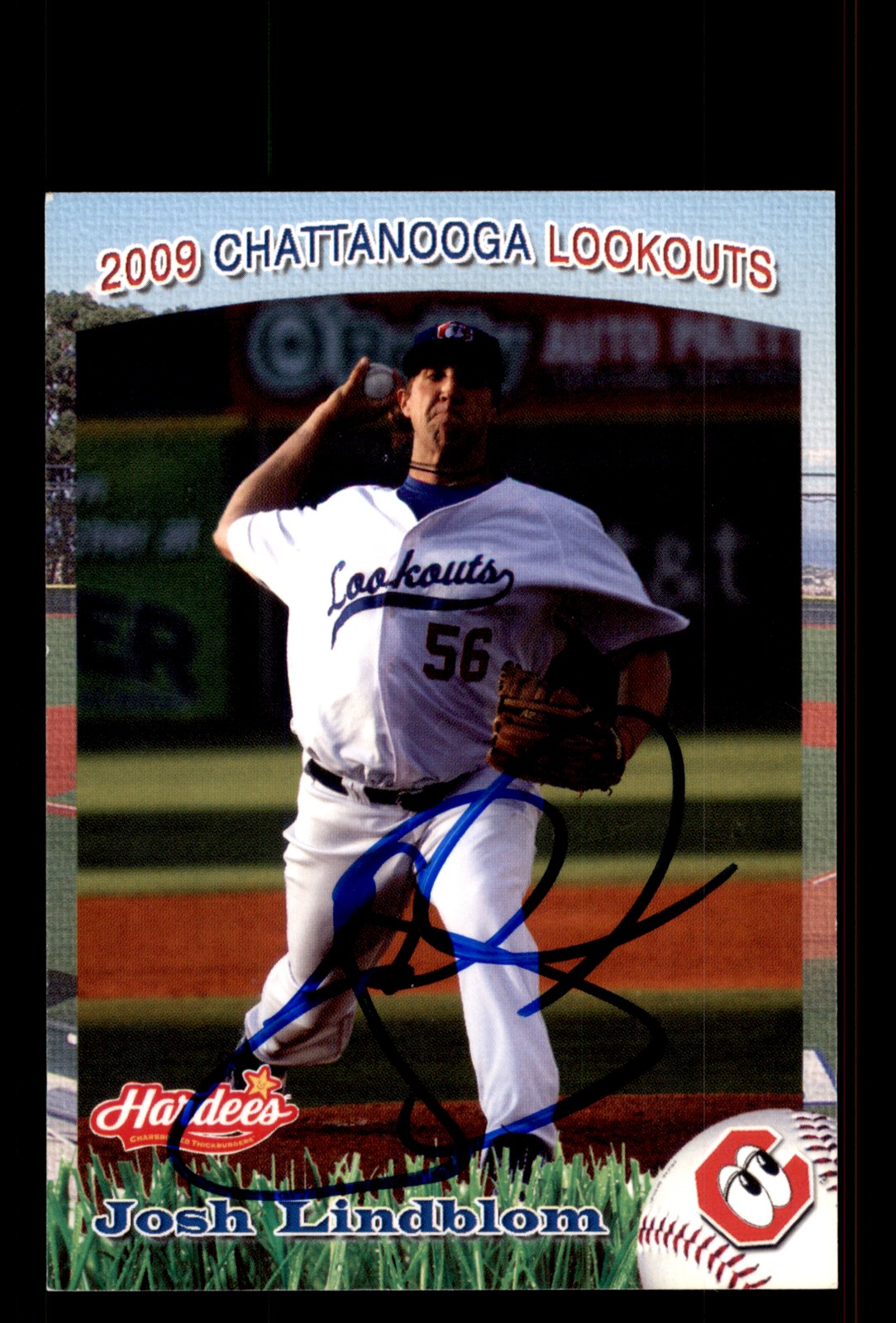 Signed Baseball Card Auto Josh Lindblom 2009 Grandstand Chattanooga Lookouts