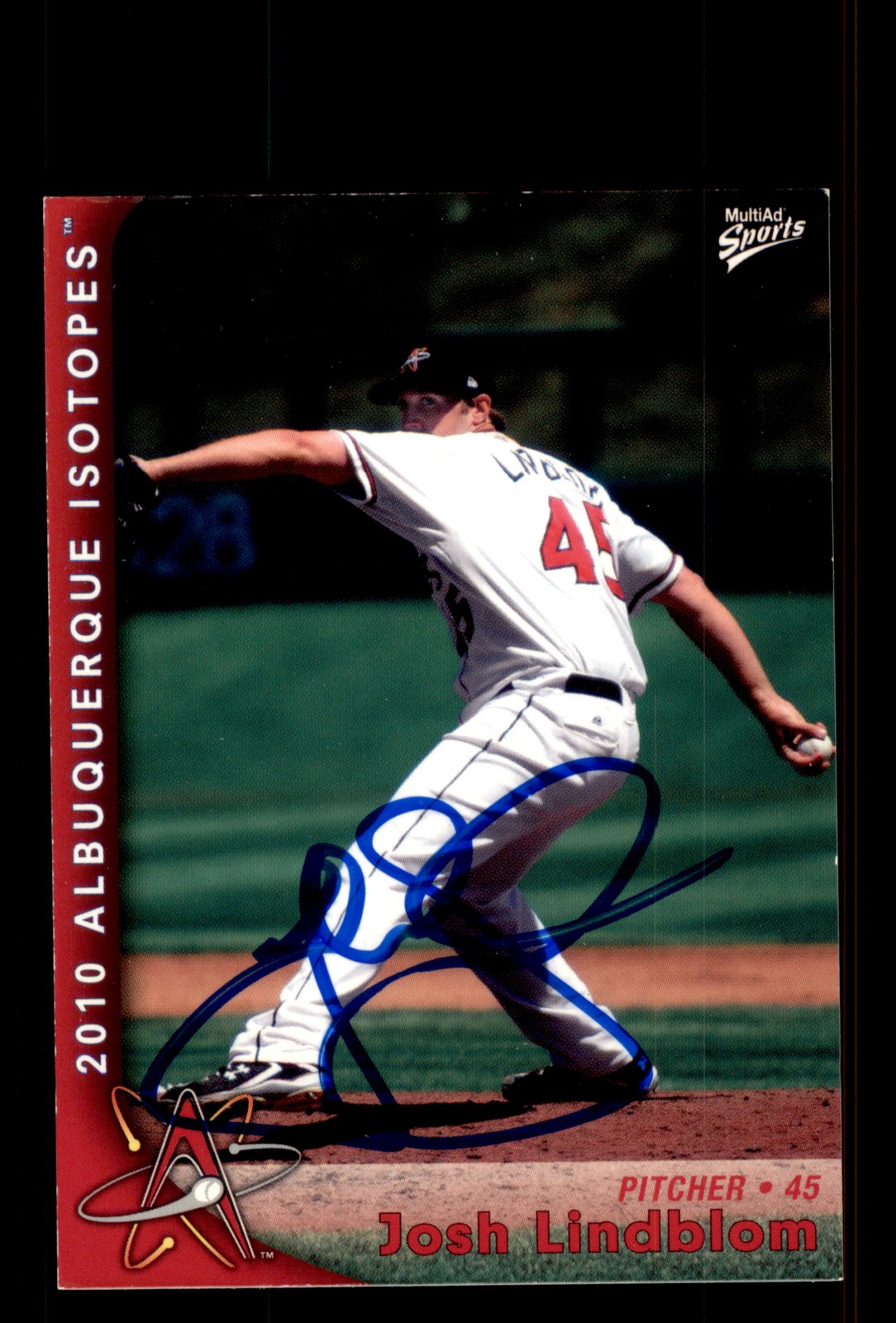 Signed Baseball Card Auto Josh Lindblom 2010 MultiAd Albuquerque Isotopes