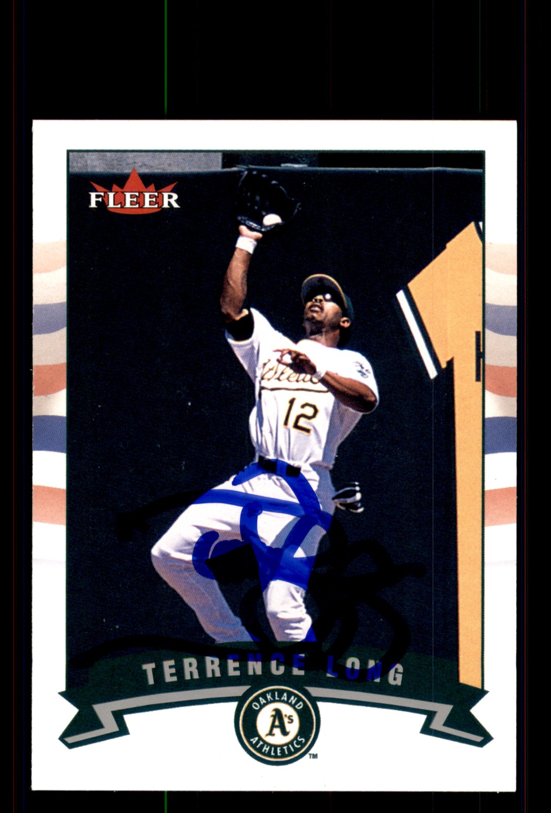 Signed Baseball Card Auto Terrence Long 2002 Fleer #277 Oakland Athletics