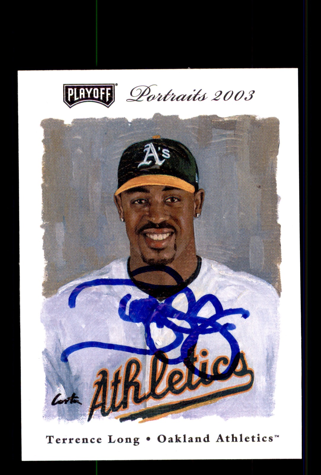 Signed Baseball Card Auto Terrence Long 2003 Playoff Portraits #99 A's