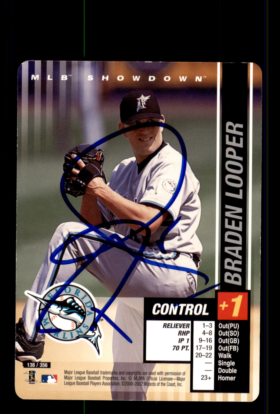Signed Baseball Card Auto Braden Looper 2002 MLB Showdown #138 Florida Marlins