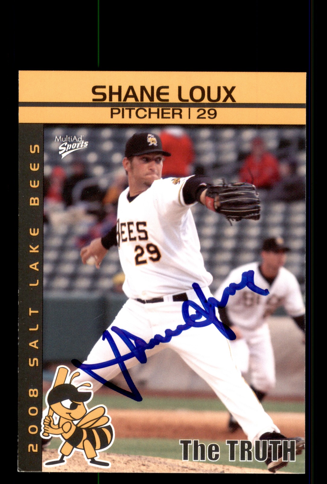 Signed Baseball Card Auto Shane Loux 2008 Minor League Salt Lake Bees