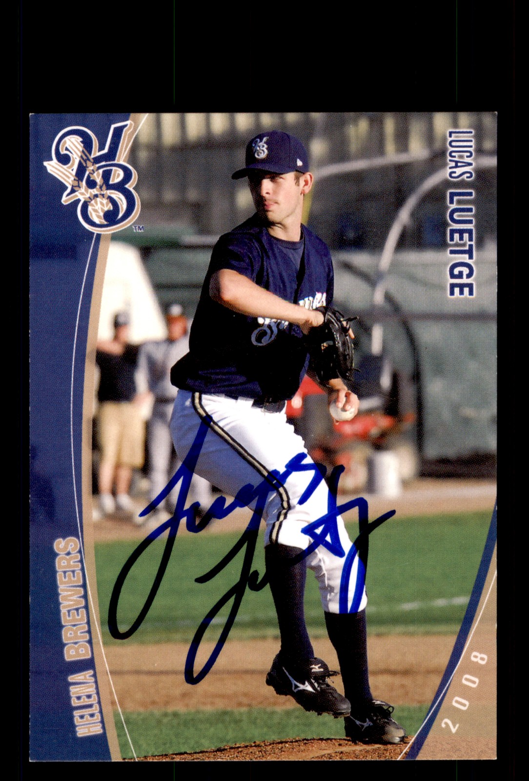 Signed Baseball Card Auto Lucas Luetge 2008 Grandstand Helena Brewers