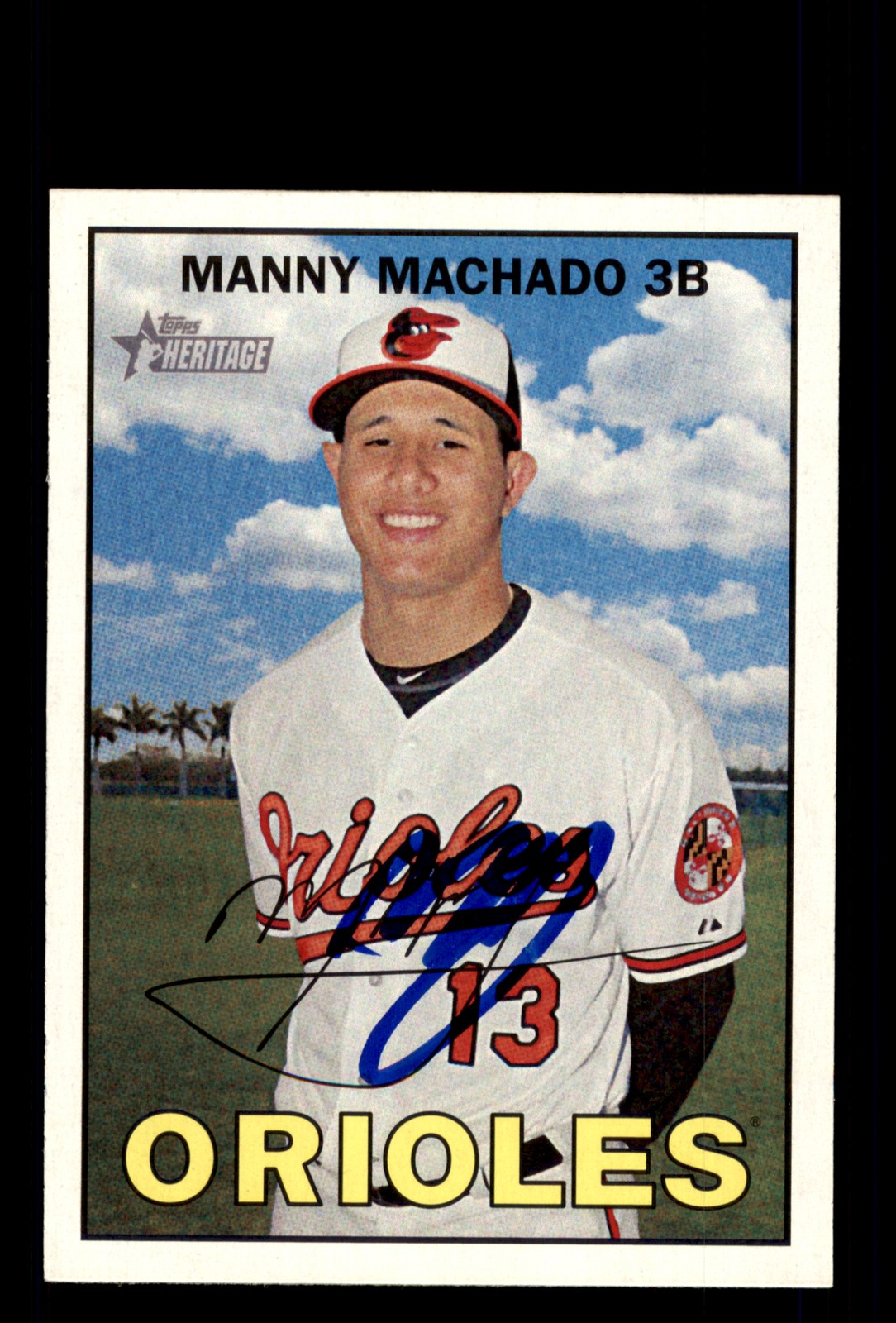 Signed Baseball Card Auto Manny Machado 2016 Topps Heritage #157 Orioles