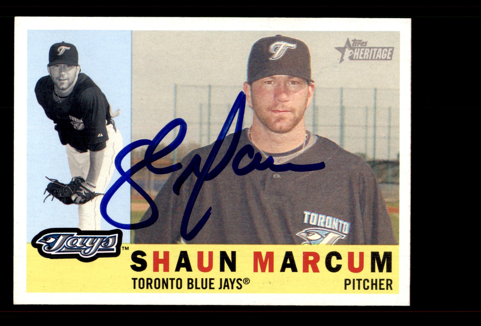Signed Baseball Card Auto Shaun Marcum 2009 Topps Heritage #98 Toronto Blue Jays