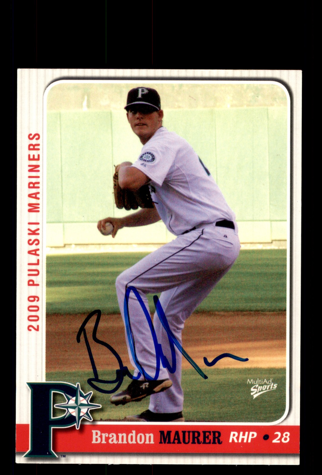 Signed Baseball Card Auto Brandon Maurer 2009 MultiAd Pulaski Mariners