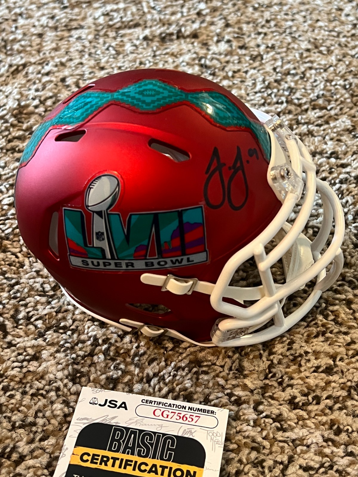 JUJU SMITH-SCHUSTER SIGNED FOOTBALL MINI HELMET KANSAS CITY CHIEFS SB 57 JSA COA