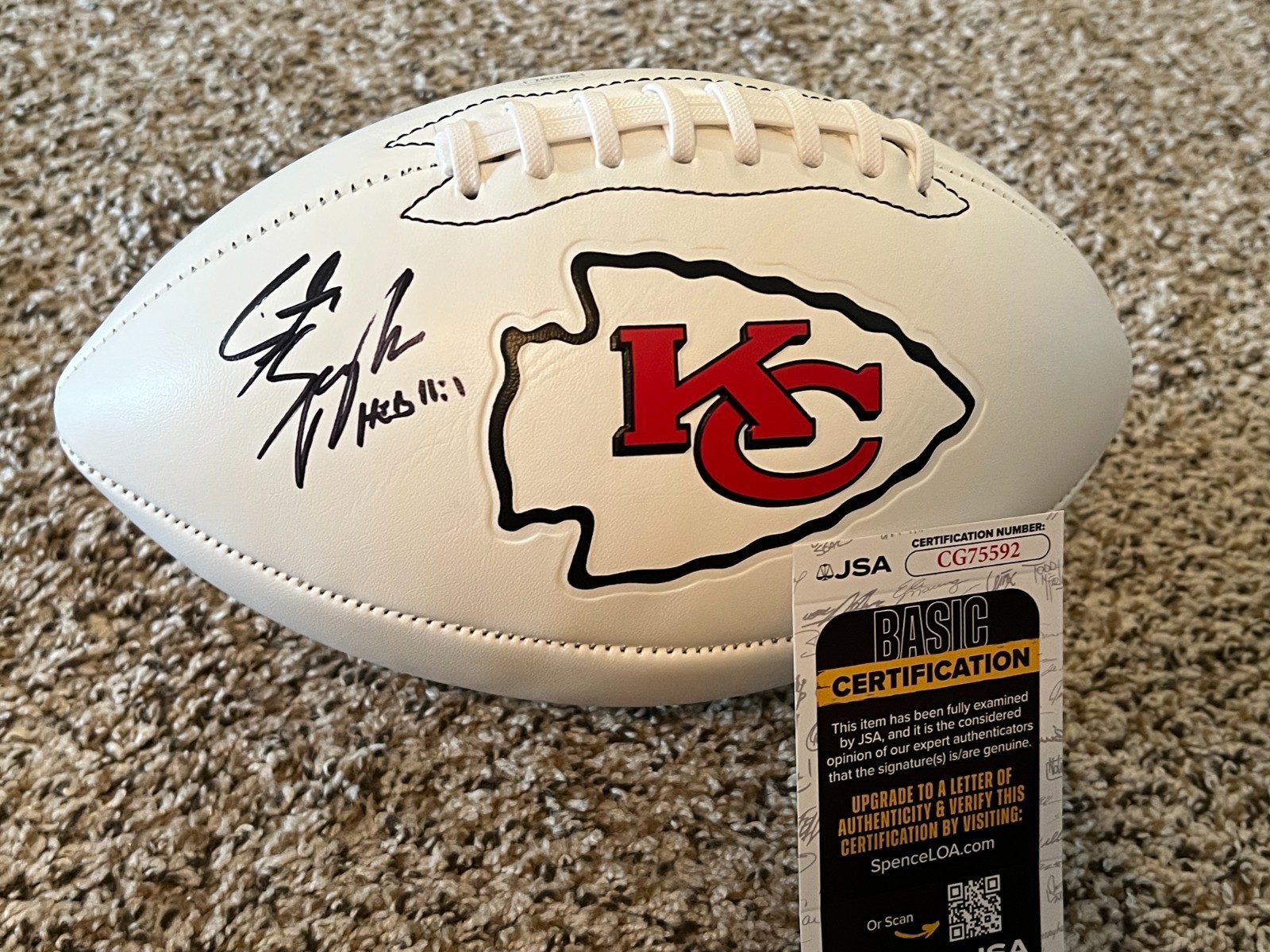 STEVE SPAGNUOLO SIGNED FOOTBALL KANSAS CITY CHIEFS SUPER BOWL CHAMP AUTO JSA COA