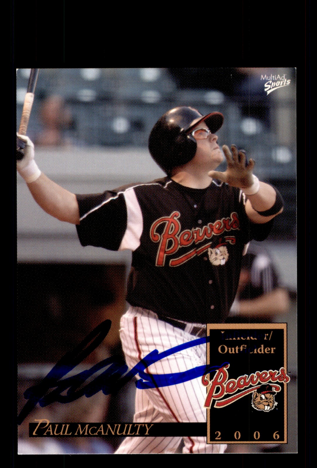 Signed Baseball Card Auto Paul McAnulty 2006 MultiAd Portland Beavers