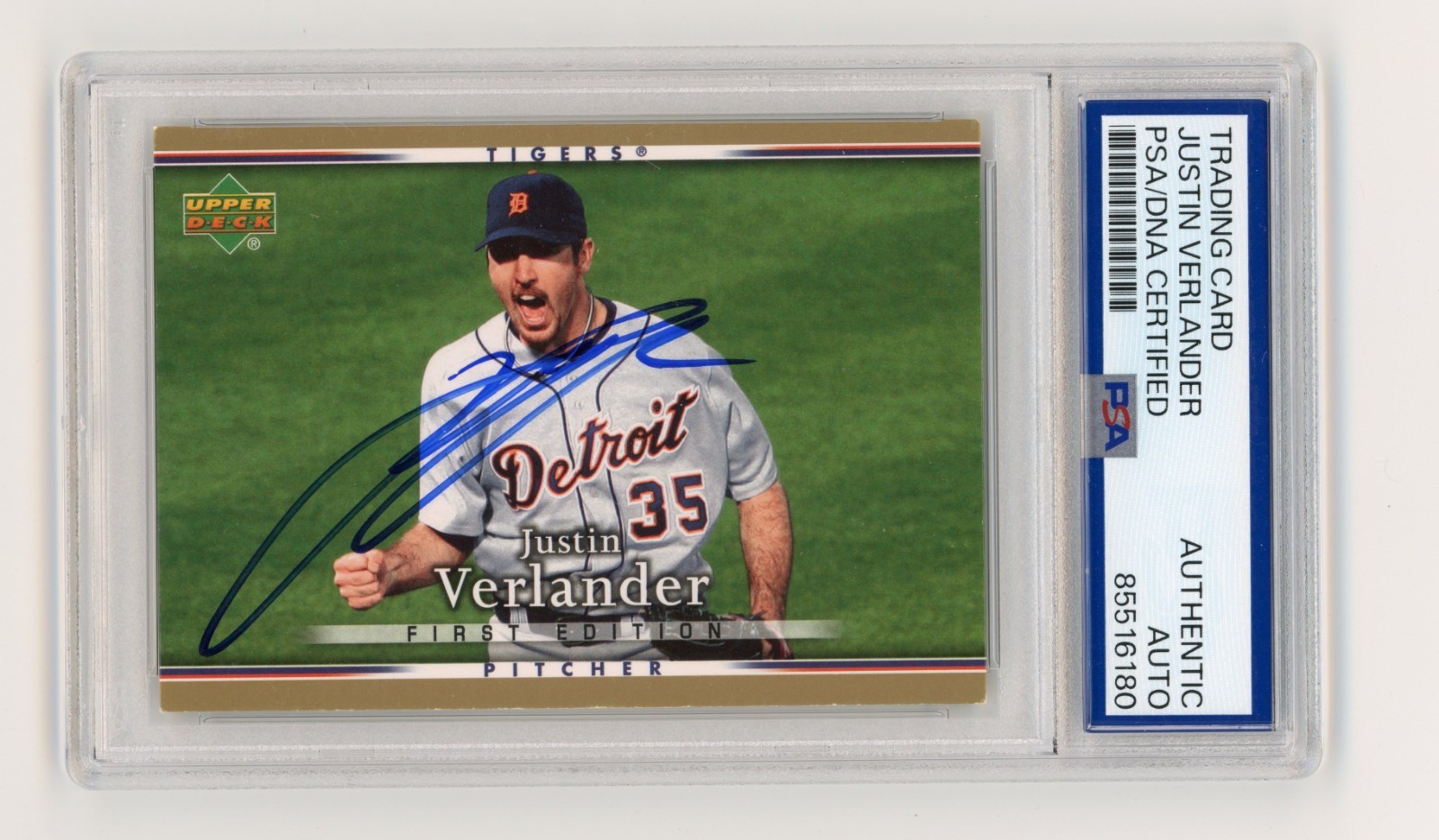 JUSTIN VERLANDER SIGNED BASEBALL CARD AUTO 2007 UPPER DECK FIRST EDITION PSA/DNA