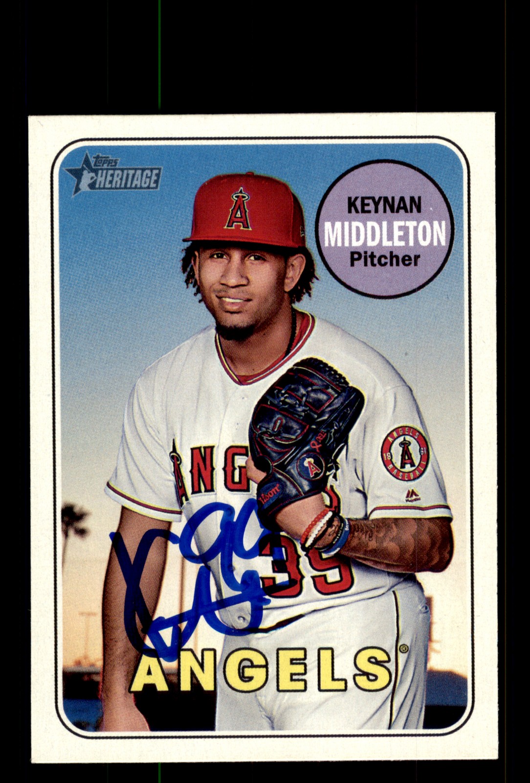 Signed Baseball Card Auto Keynan Middleton 2018 Topps Heritage #676 Angels