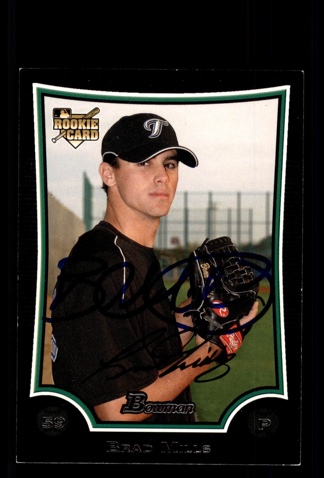 Signed Baseball Card Auto Brad Mills 2009 Bowman #BDP31 Blue Jays