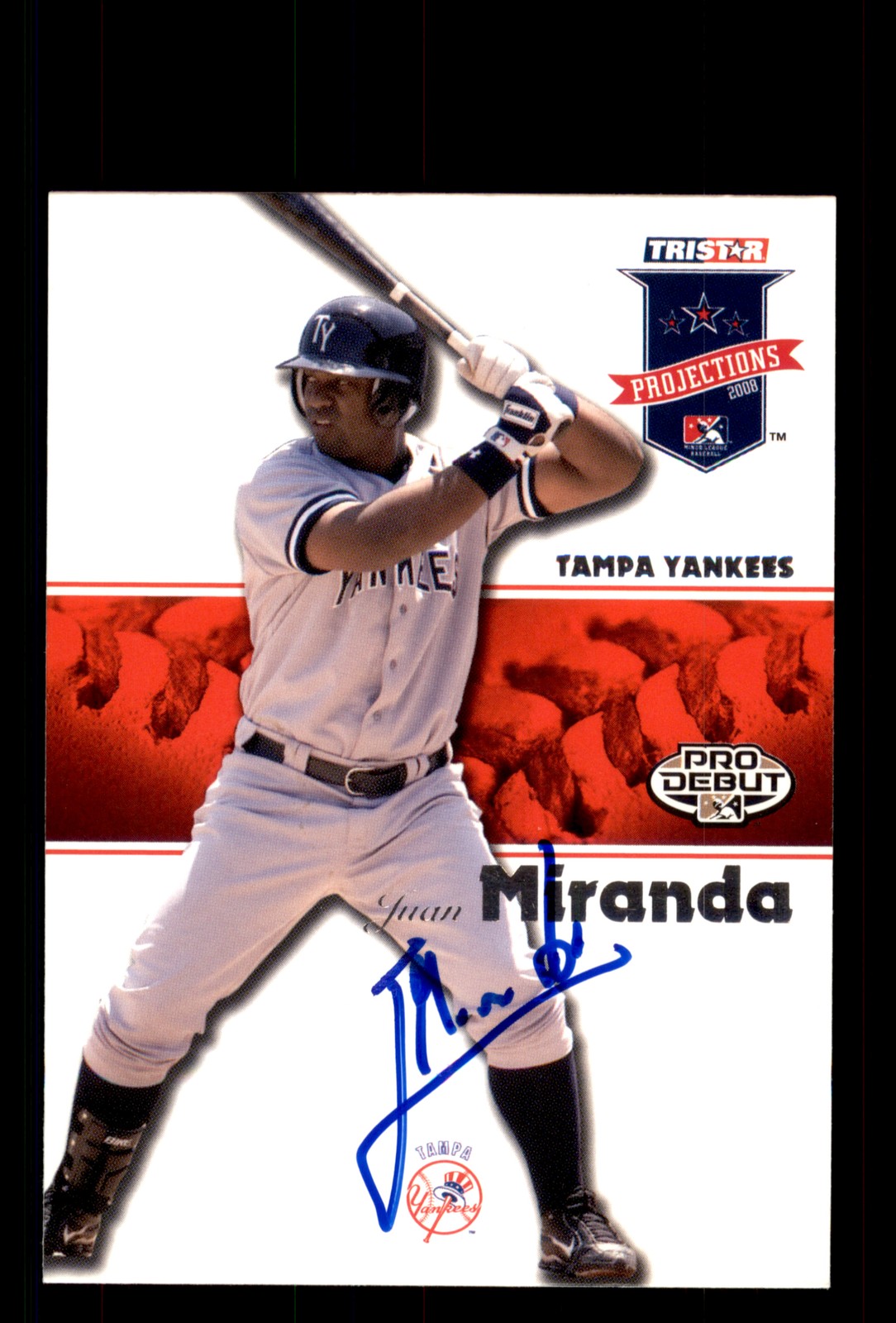 Signed Baseball Card Auto Juan Miranda 2008 TriStar PROjections #133 Yankees